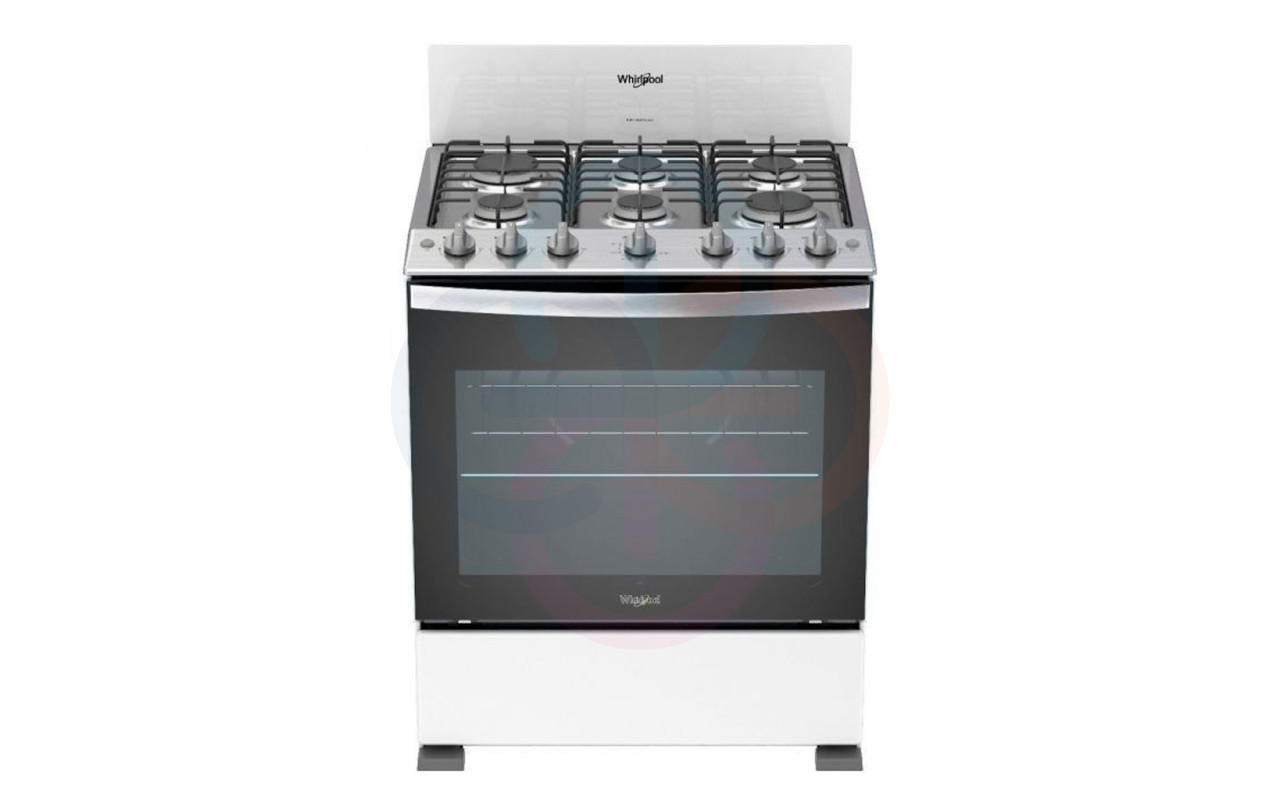 Estufa Whirlpool, gas independiente 30’’, 6 hornillas, blanco.