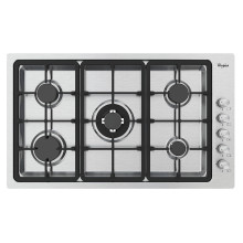 Estufa empotrable Whirlpool de gas, 34", 5 hornillas, Acero inoxidable.