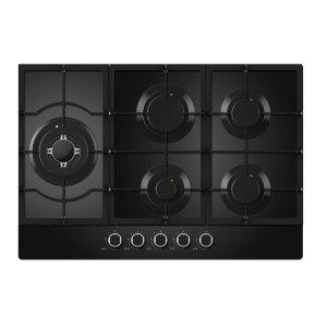 Estufa empotrable Midea, de gas 30”, 5 hornillas, Negro.