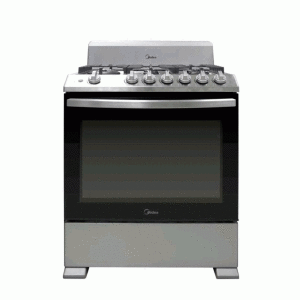 Estufa Midea gas independiente 30”, 6 hornillas, Acero.