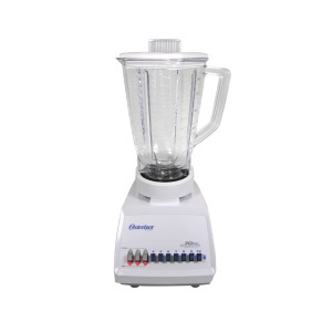 Licuadora con jarra Oster, 5 tazas, 10 velocidades, blanco.