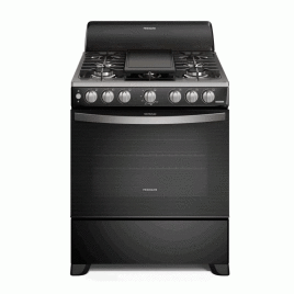 Estufa Frigidaire, gas independiente 30”, 6 hornillas selladas, negro.