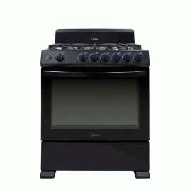 Estufa Midea gas independiente 30”, 6 hornillas, negro.