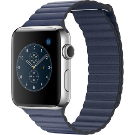 Apple Watch S2, 42mm Stainless Steel Case Midnight Blue Leather Loop Band.