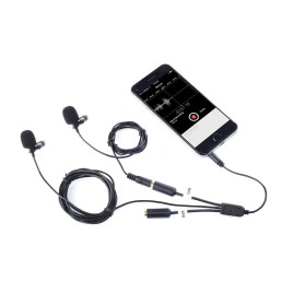 Movo Executive Lavalier Clip-on Interview Microphone with Secondary Mic & Headphone Monitoring Input for Apple iPhone, iPad, Android Smartphones/Tablets