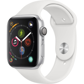 Apple Watch Series 4 GPS, 44mm Silver Aluminum Case - White Sport Band.