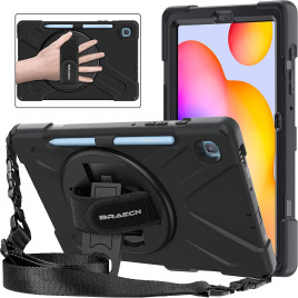 BRAECNstock Samsung Galaxy Tab S6 Lite 10.4  Case with Hand Strap, Shoulder Strap, Kickstand, Pen Holder for Galaxy Tab S6 Lite 10.4 Inch 2020 SM-P610/P615 - Black