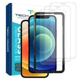 Tech Armor Ballistic Glass Screen Protector for Apple iPhone 12 (6.1") and iPhone 12 Pro (6.1") - Case-Friendly Tempered Glass, Haptic Touch Accurate [3-Pack]