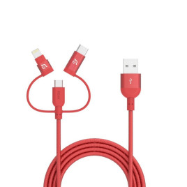 Adam Elements Peak II Trio 120B-MFI USB-C/ Lightning/ Micro USB 120cm - Red