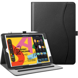 Fintie Case for iPad 10.2" 2019 Folio Smart Stand Back Cover with Pocket, Pencil Holder, Auto Wake/Sleep - Black