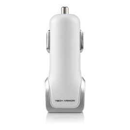 Tech Armor 3.4Amp 15 Watt Dual USB Fast Car Charger for Smartphones and Tablets - White
